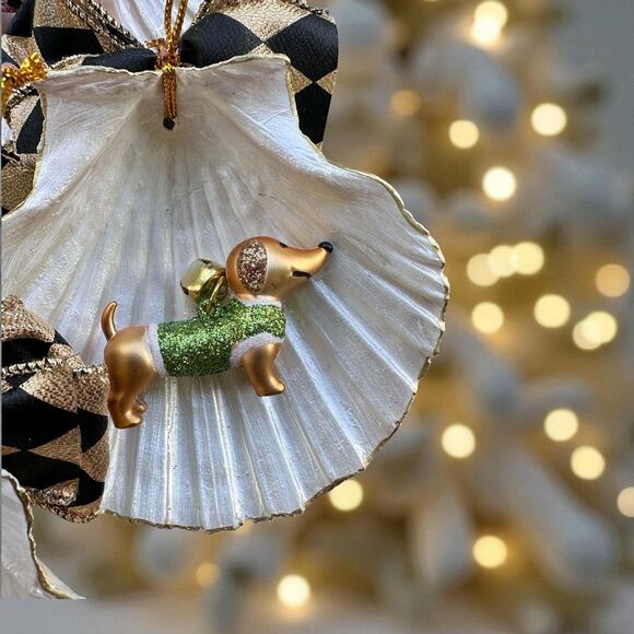 Handmade Dachshund Christmas Ornament x 4 | Seashell Coastal Decor - Picture 1 of 5